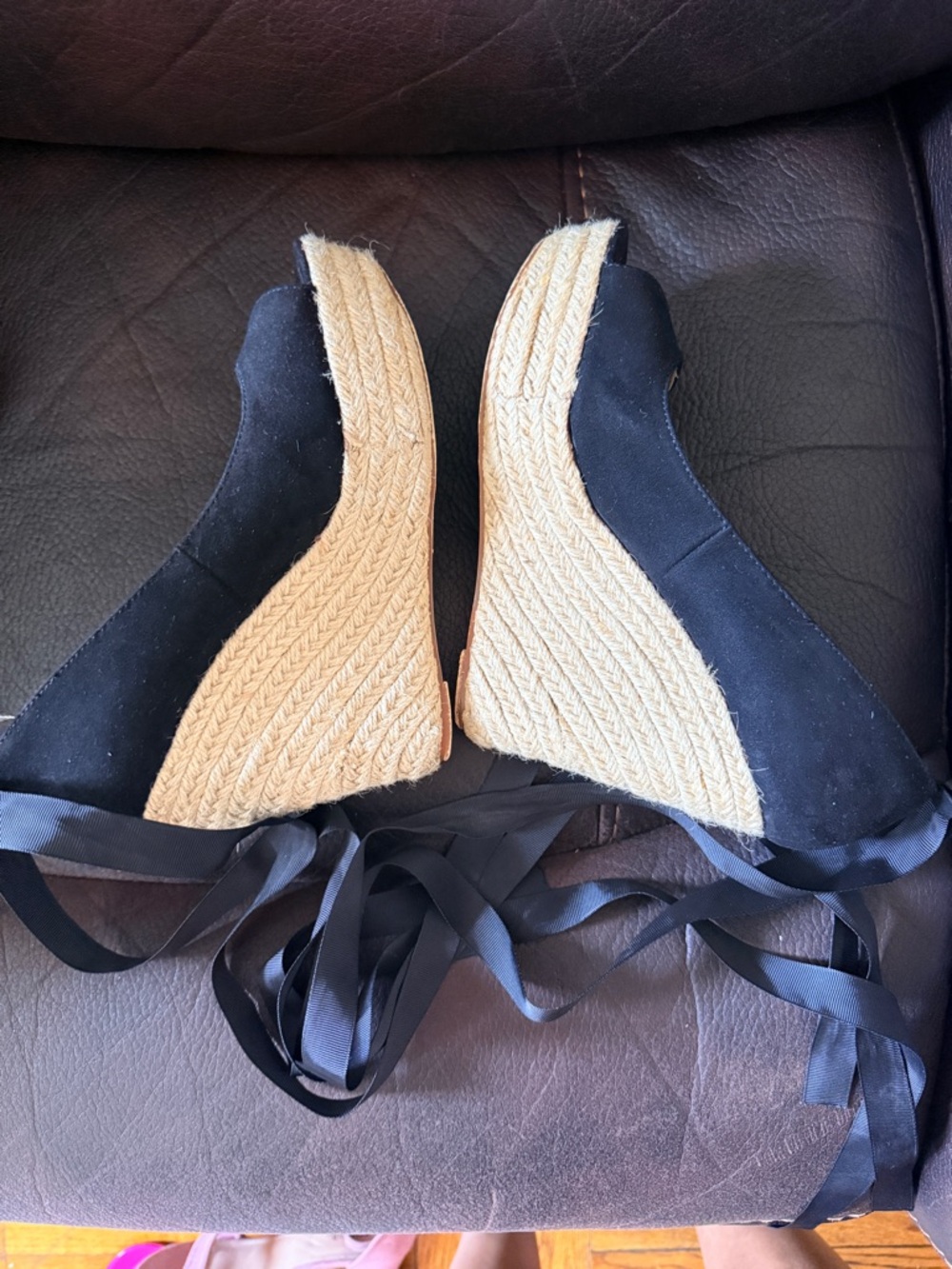 JustFab Black Espadrille Wedge Ankle Tie Sandals